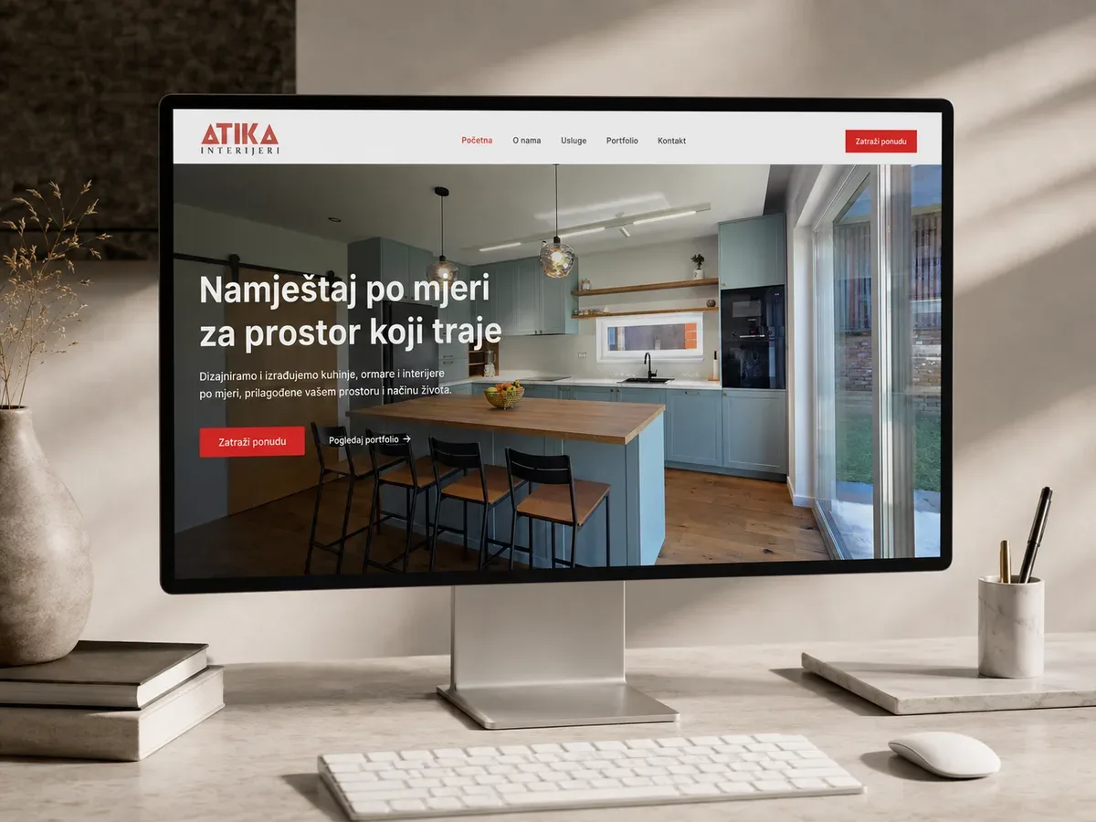 Atika Interijeri – animeret webdesign og udvikling for et værksted for skræddersyede møbler og interiør